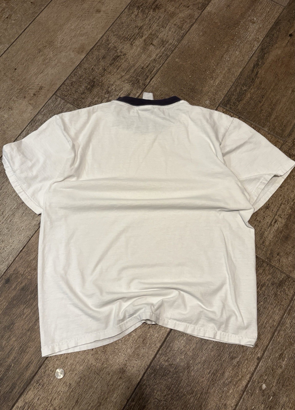 Champs Sports White Crew Neck T-Shirt Black Contrasting Trim Men's gallery