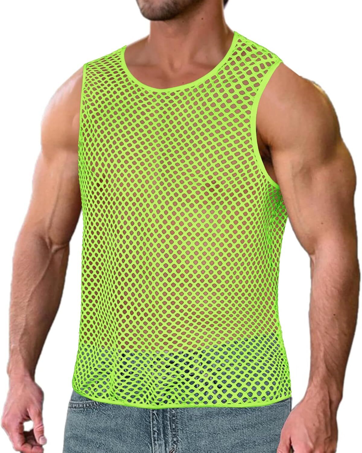 Men's See Through Mesh Muscle Tee Fitted Sleeveless Clubwear Top Breathable gallery