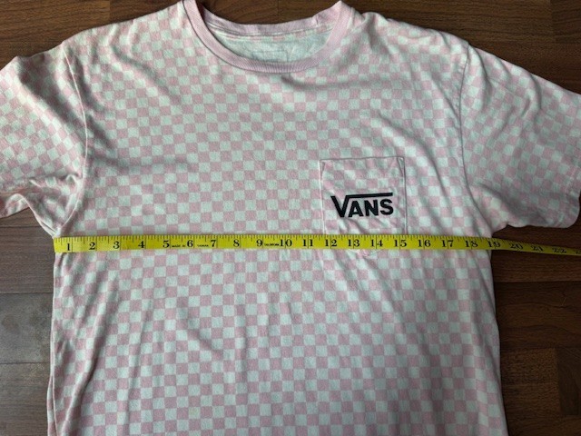 Vans Pink White Short Sleeve Crew Neck T-Shirt Size MED Checkered Check Sleeves gallery