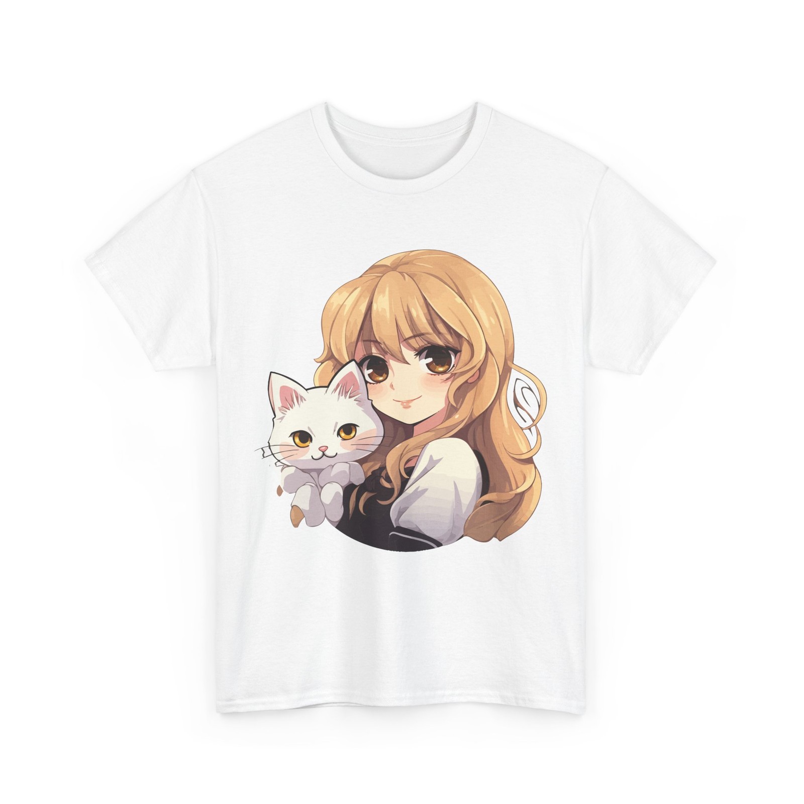 Anime Girl with Kawaii Cat Otaku Japanese Culture Loves Women Girls T-Shirt