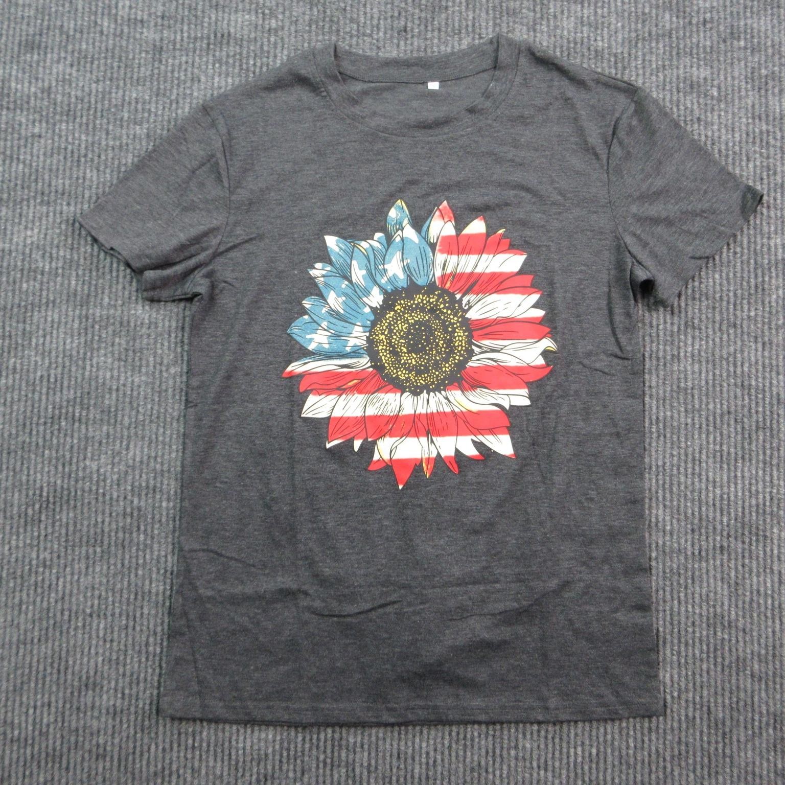 American Flag Shirt Mens Small Dark Gray Sunflower Patriotic Graphic Tee NWOT