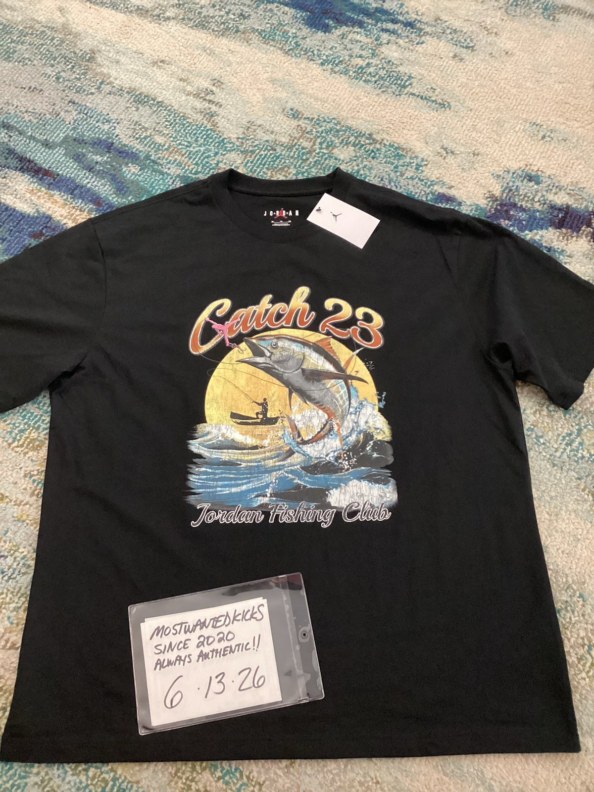 NWT Nike Air Jordan Graphic Fishing Club Catch 23 Black T-Shirt Men’s Sz XL gallery