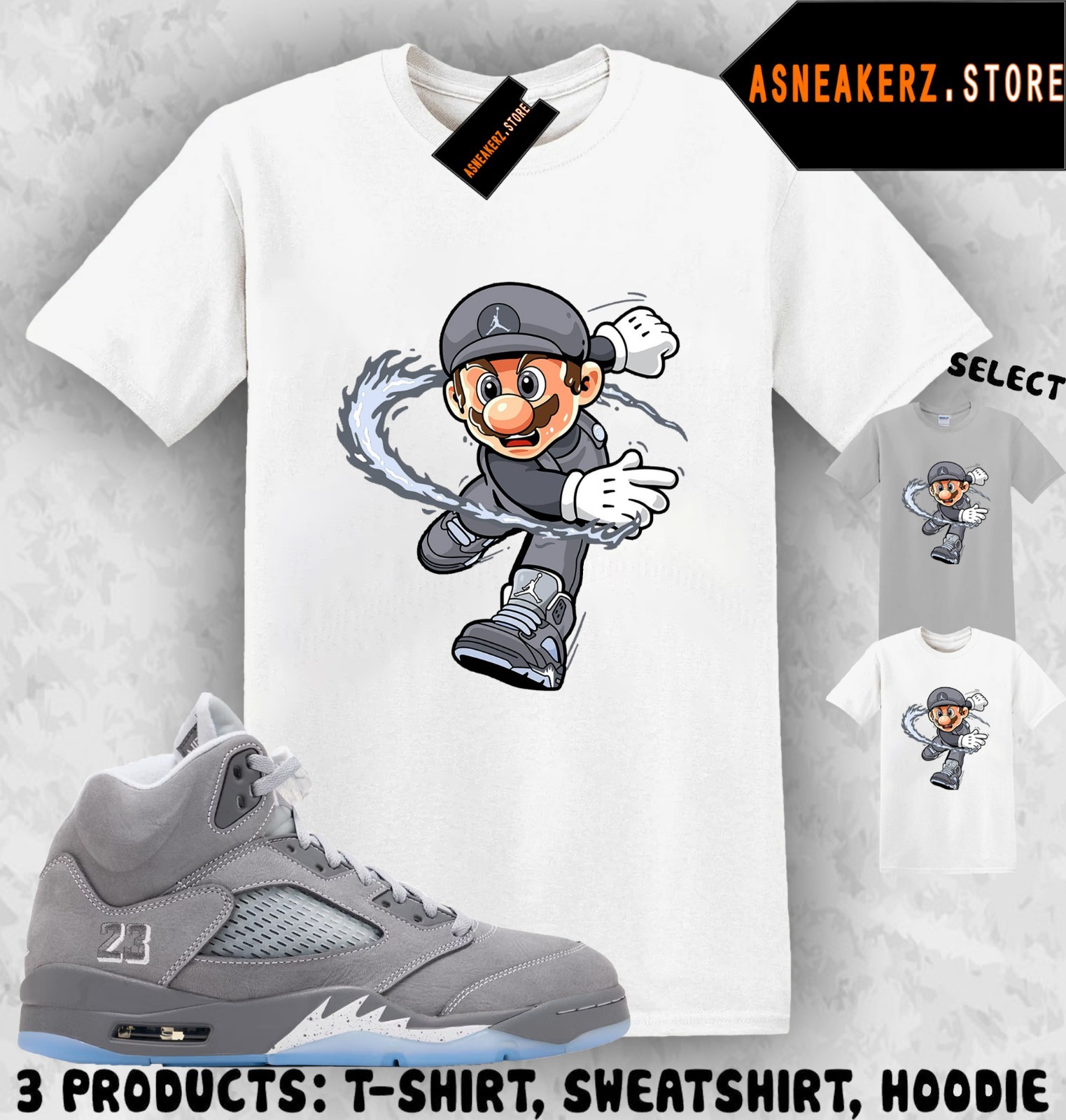 Tee Shirt Matching AJ 5 Wolf Grey 2026 Match Sneaker Sneakerhead Mario T-Shirt