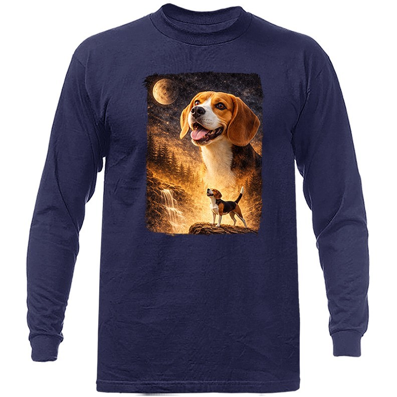 Beagle Howling at Moon Night Forest Dog Waterfall Long Sleeve Shirt
