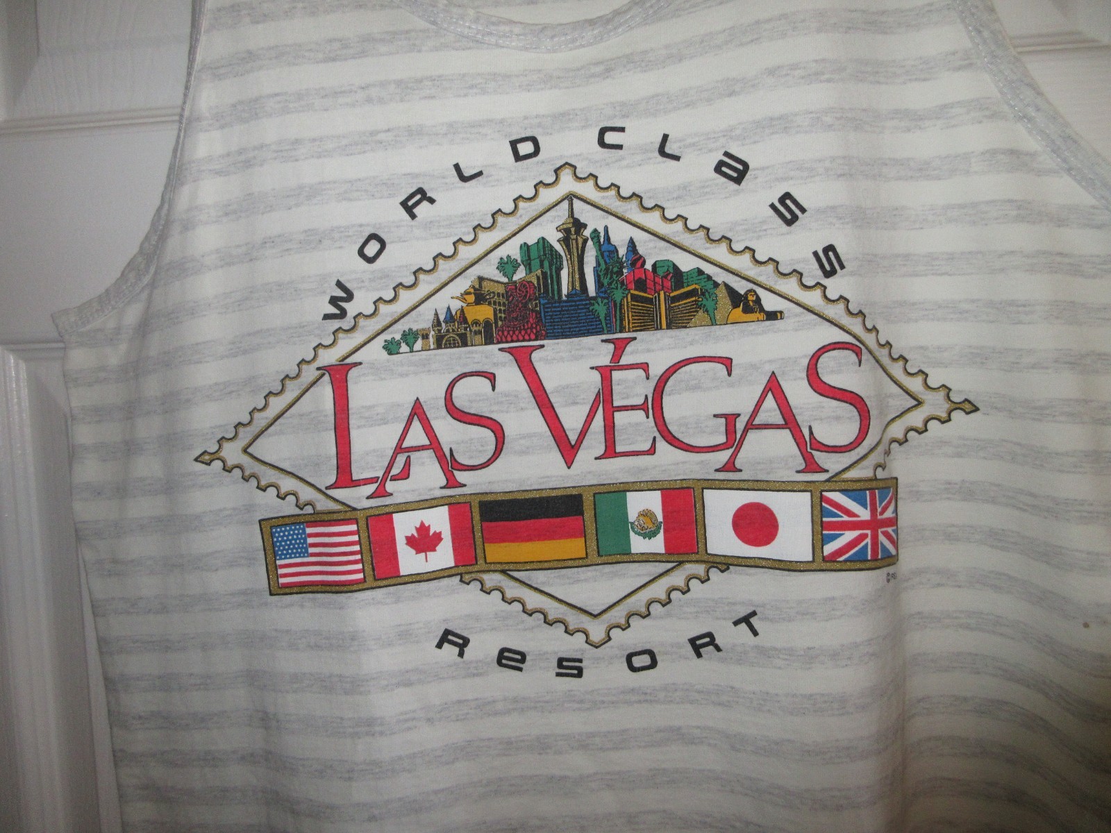 New 90's Vintage Size Large Las Vegas Striped Tank Top T-Shirt gallery