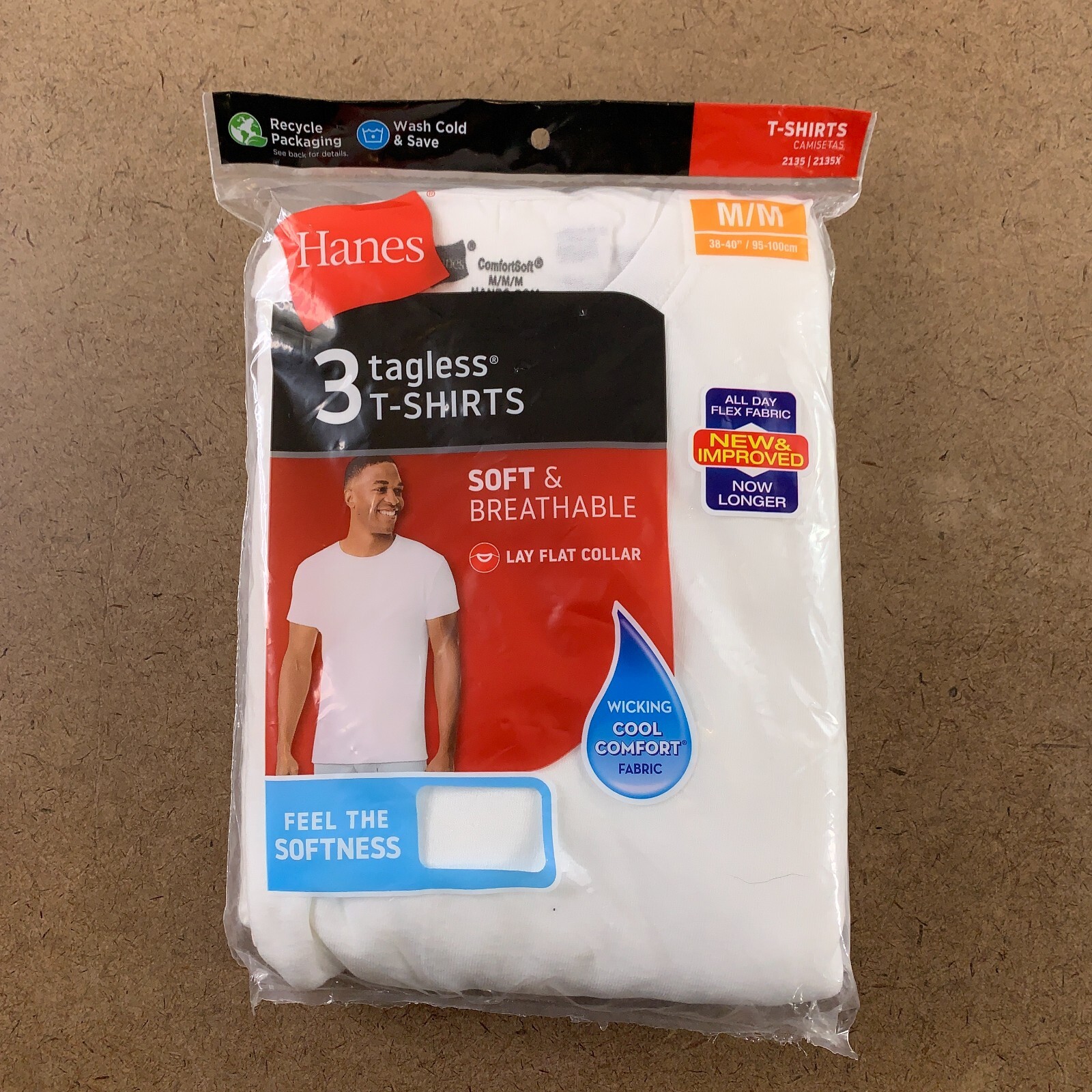 Hanes Men's Medium White Cotton Soft & Breathable Tagless T-Shirts 3 Pack NWT gallery