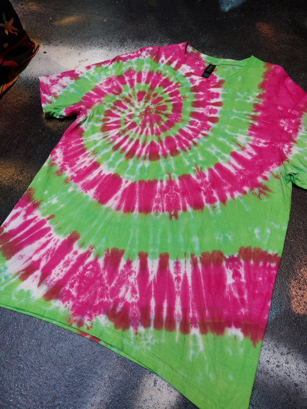 Lime Green & Pink spiral festival tie dye t shirt top men's Rave UV size S-5XL gallery