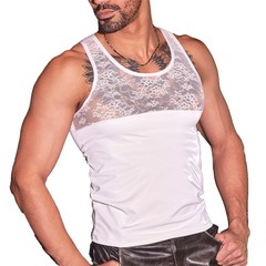 Men’s Tight Fitting Patchwork Leather Mesh Vest Sexy Nightclub Shaping Tank Tops