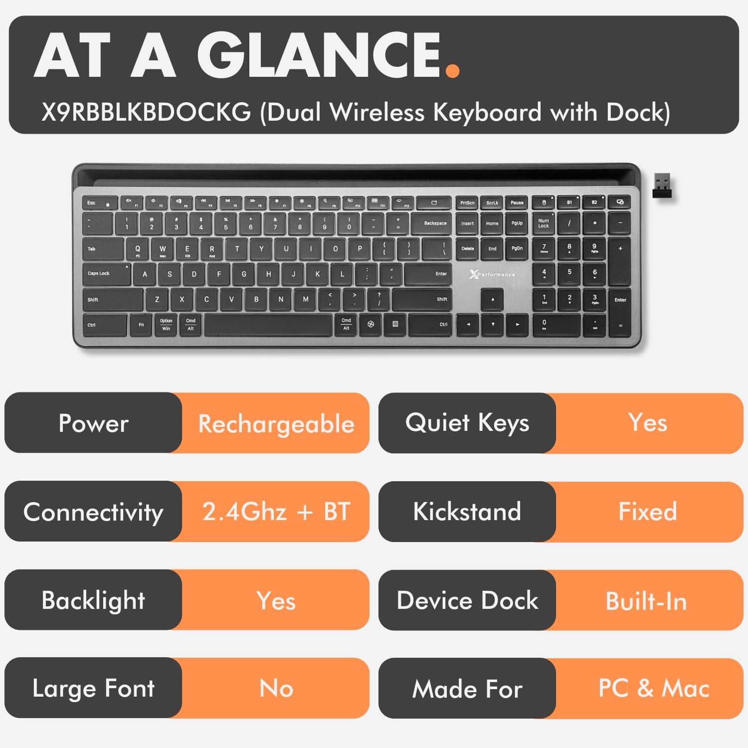 X9 Full Size Bluetooth Keyboard with Phone Holder - Backlit Wireless Keyboard, S