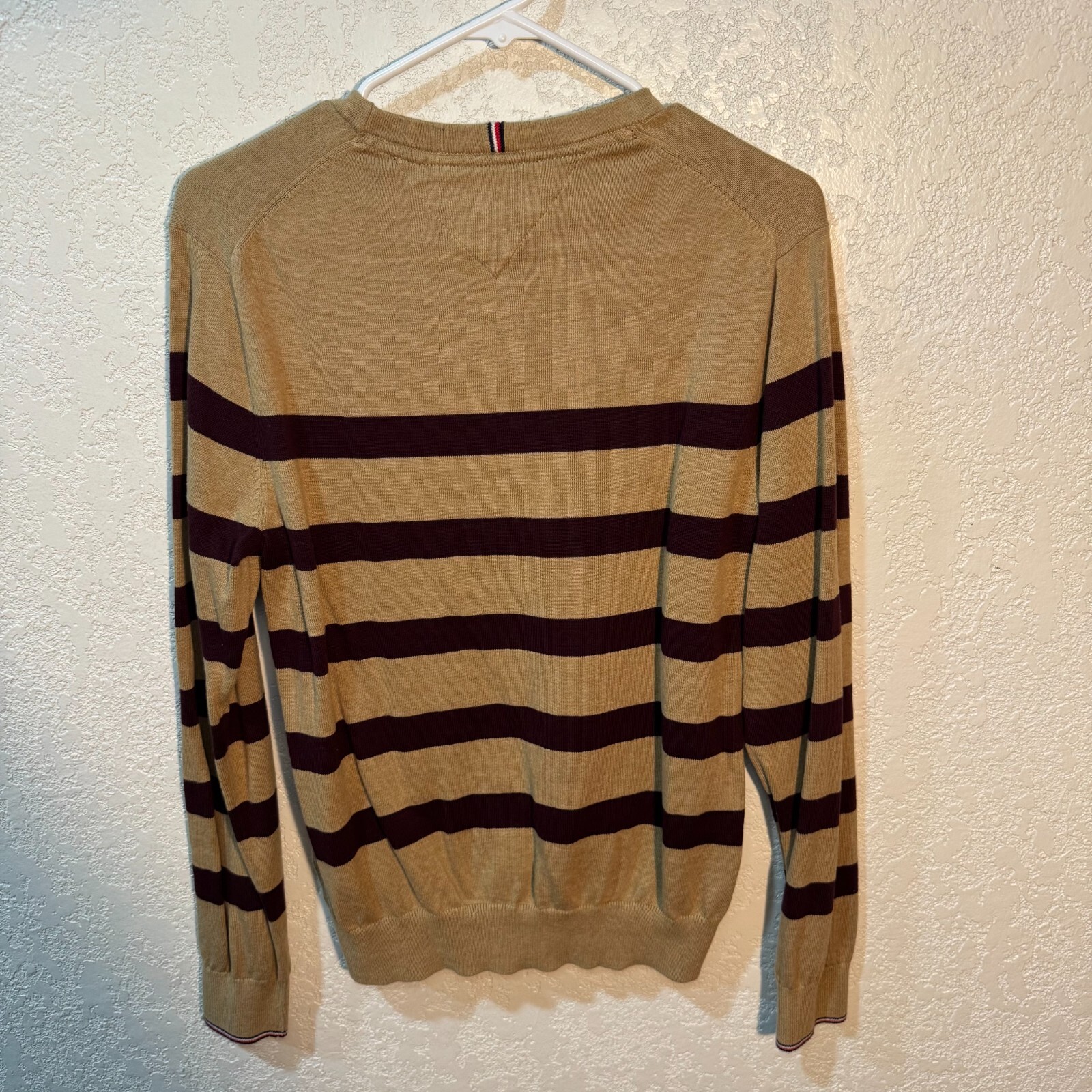 Tommy Hilfiger Long Sleeve Stripped Mens Sweat Shirt-Color Biege with Maroon gallery