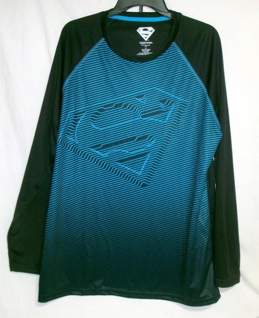 Superman Shirt Sz XL TM & DC Comics Black Turquoise Stripes Long Sleeves gallery