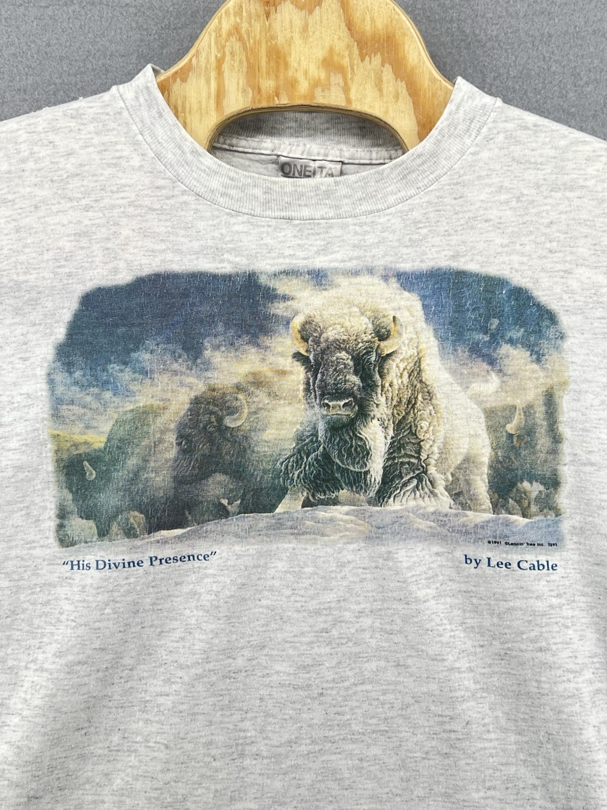 Vintage 90s White Bison Nature Wildlife Graphic T Shirt Single Stitch Sheer Mens gallery