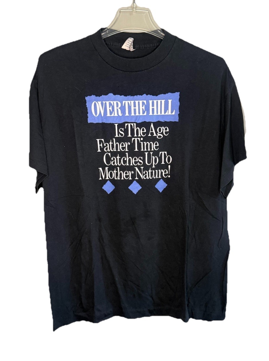 Vintage 80s Over The Hill Age T-Shirt 80s Black Teejays Made In USA XL gallery