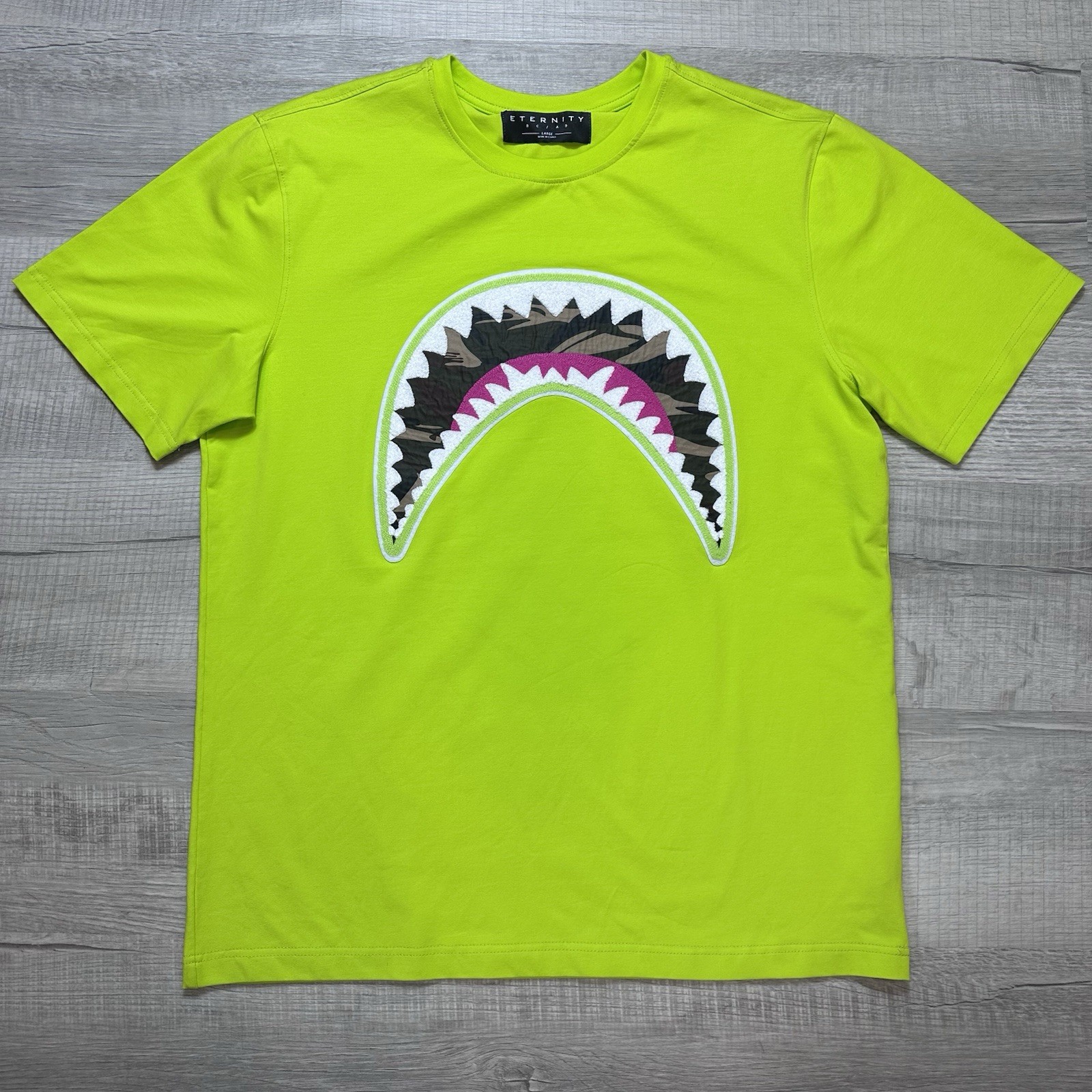 Eternity BC/AD Mens Volt Green Shark Mouth Crew Neck Pullover T-Shirt Size Large gallery