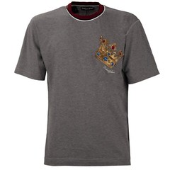 DOLCE & GABBANA Baroque Gold Crown DG Logo Oversized T-Shirt Gray 46 S M