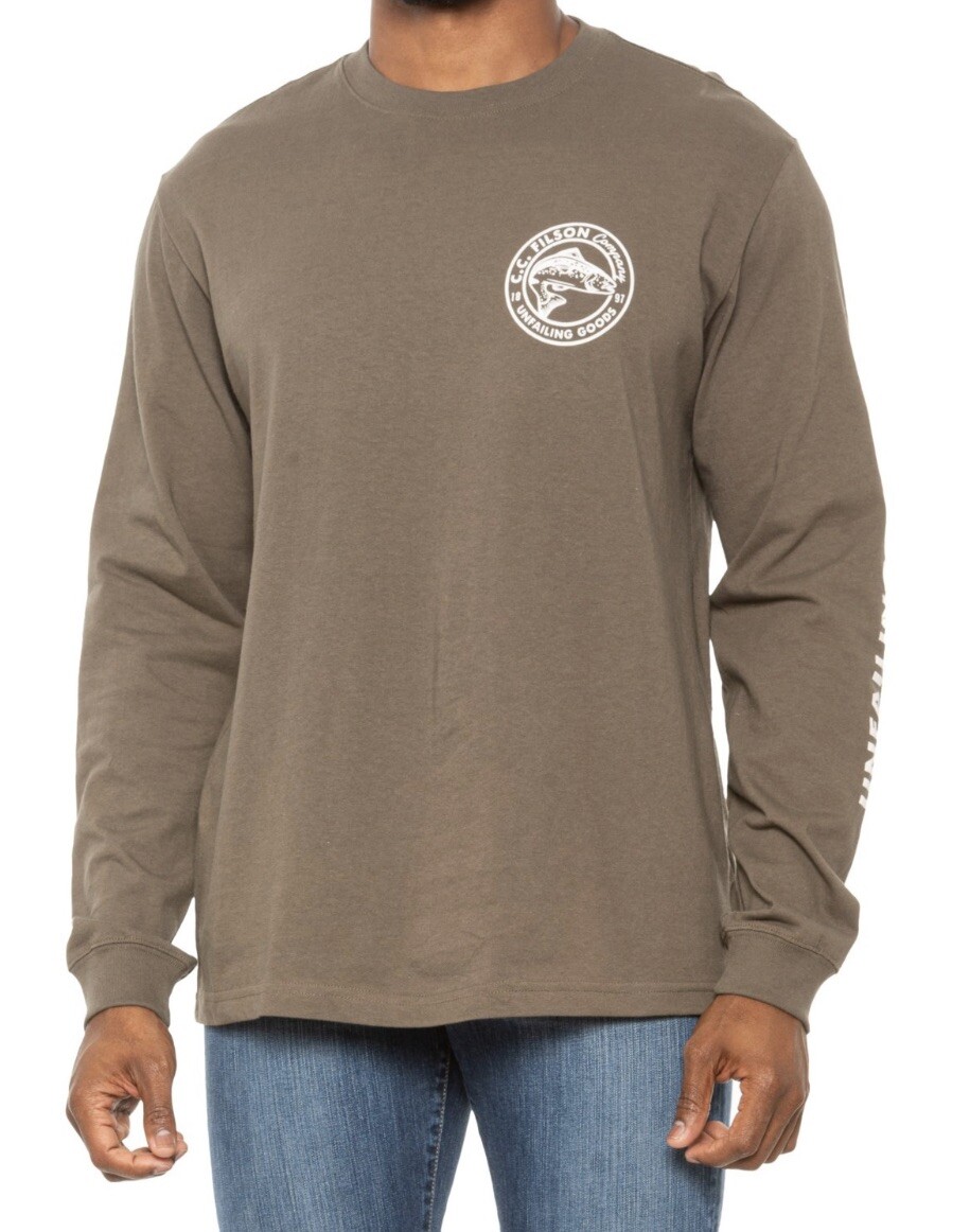 New! $60 Filson Pioneer Graphic Long Sleeve T-shirt Mens Sz M Made In USA. Olive