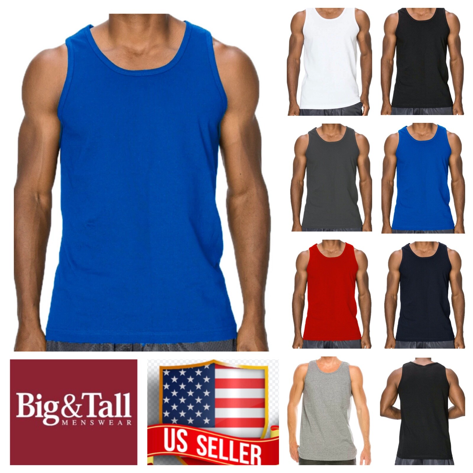 Men S_3XL T-Shirt Sleeveless Muscle Tank Top A-Shirt Wife Beater Gym Plain Tee gallery