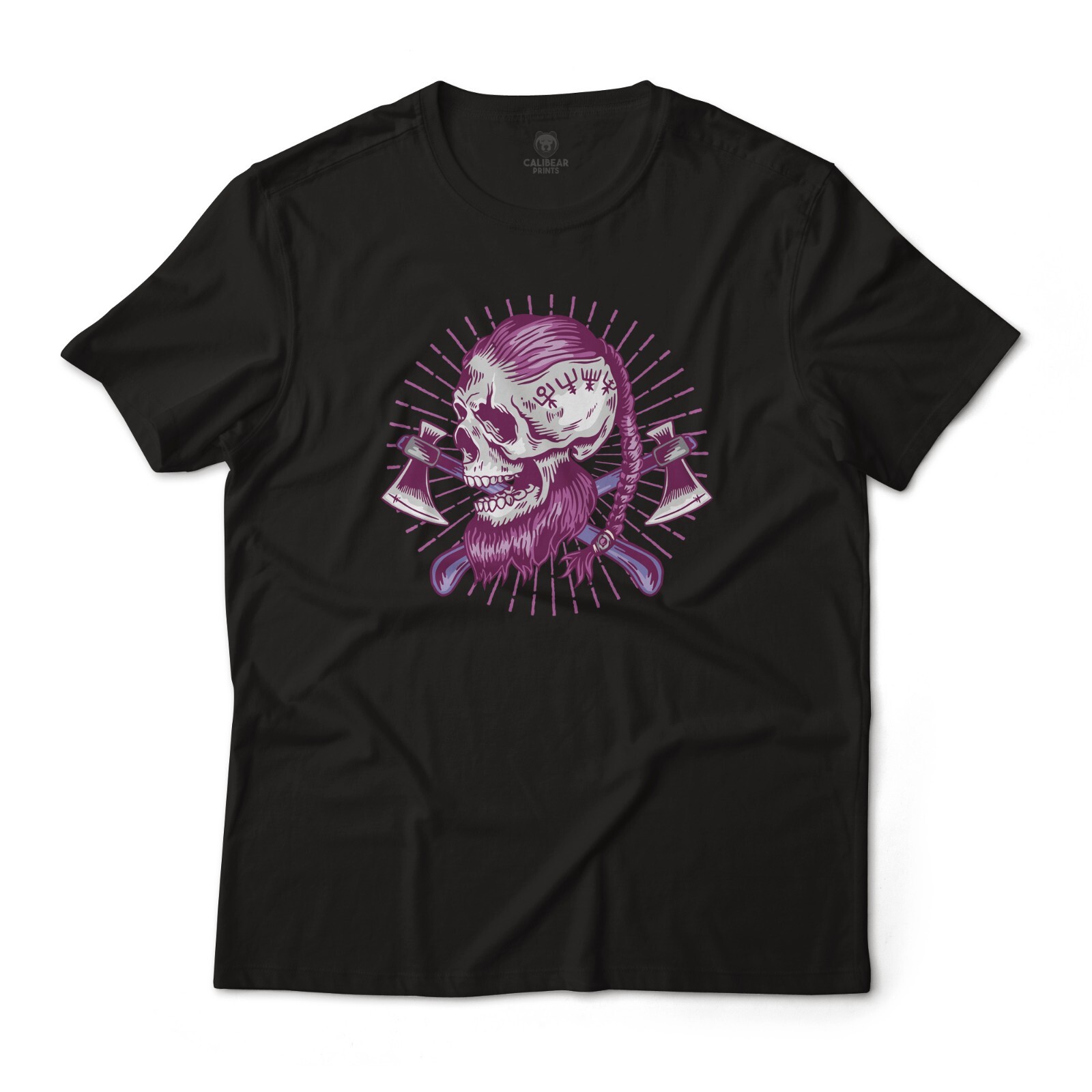 Epic Viking Warrior Cross Axes Skull Graphic T-Shirt Lightweight Cotton Tee