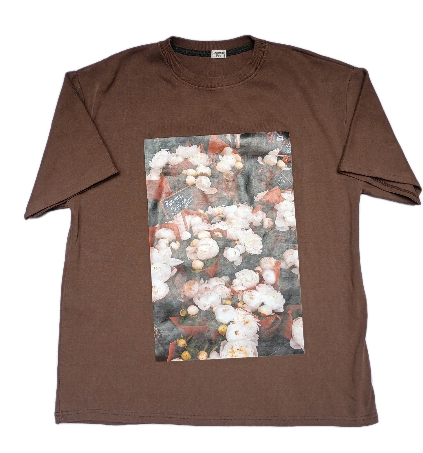 Garment Dye Woman's Brown T-shirt Floral Art to Wear Thick Fabric No Size Fits M gallery