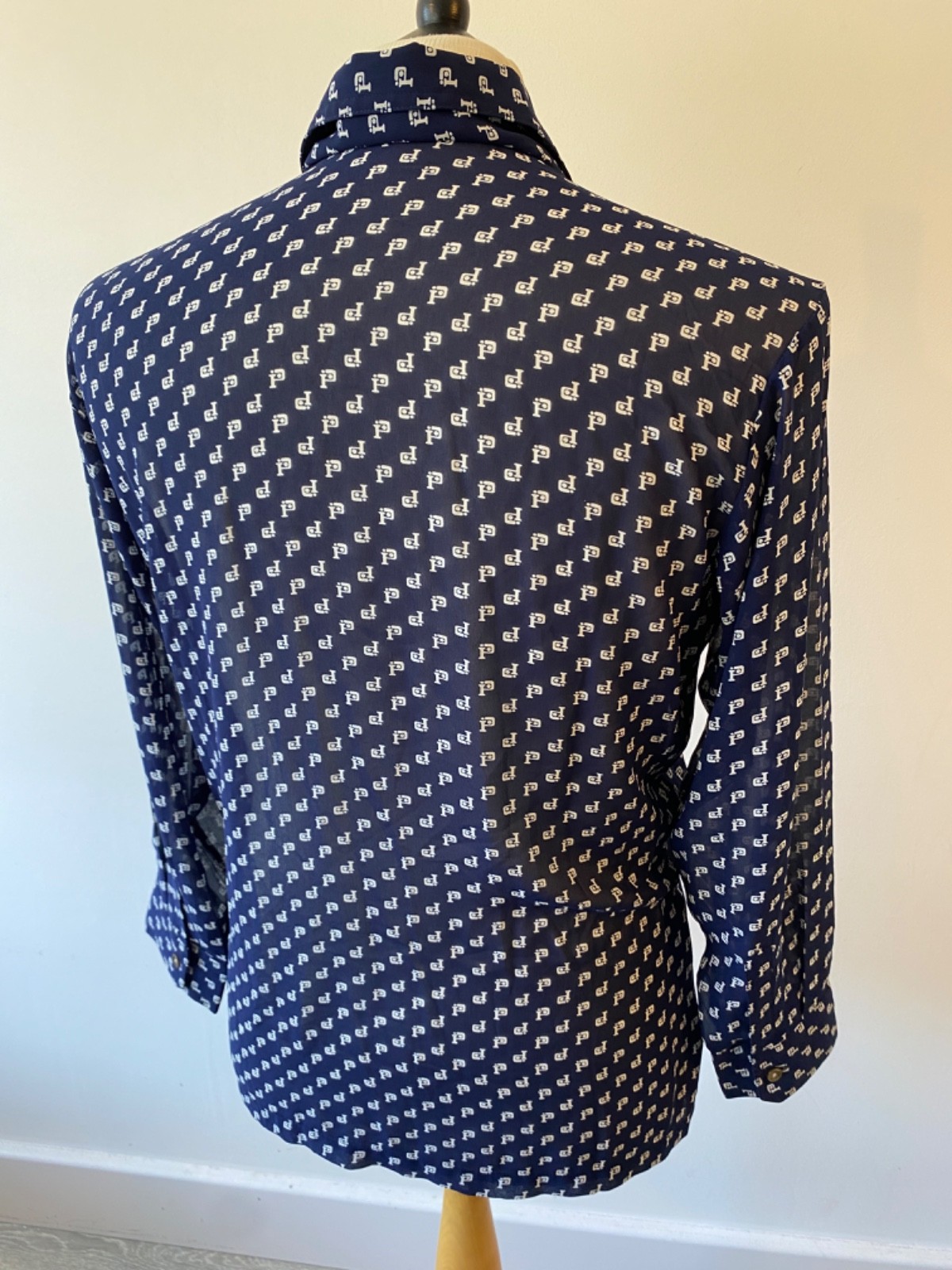 HUNTER mens 1970's HISHIYA NAVY SOFT SEMI-SHEER RETRO LONG SLEEVE SHIRT M 40" gallery