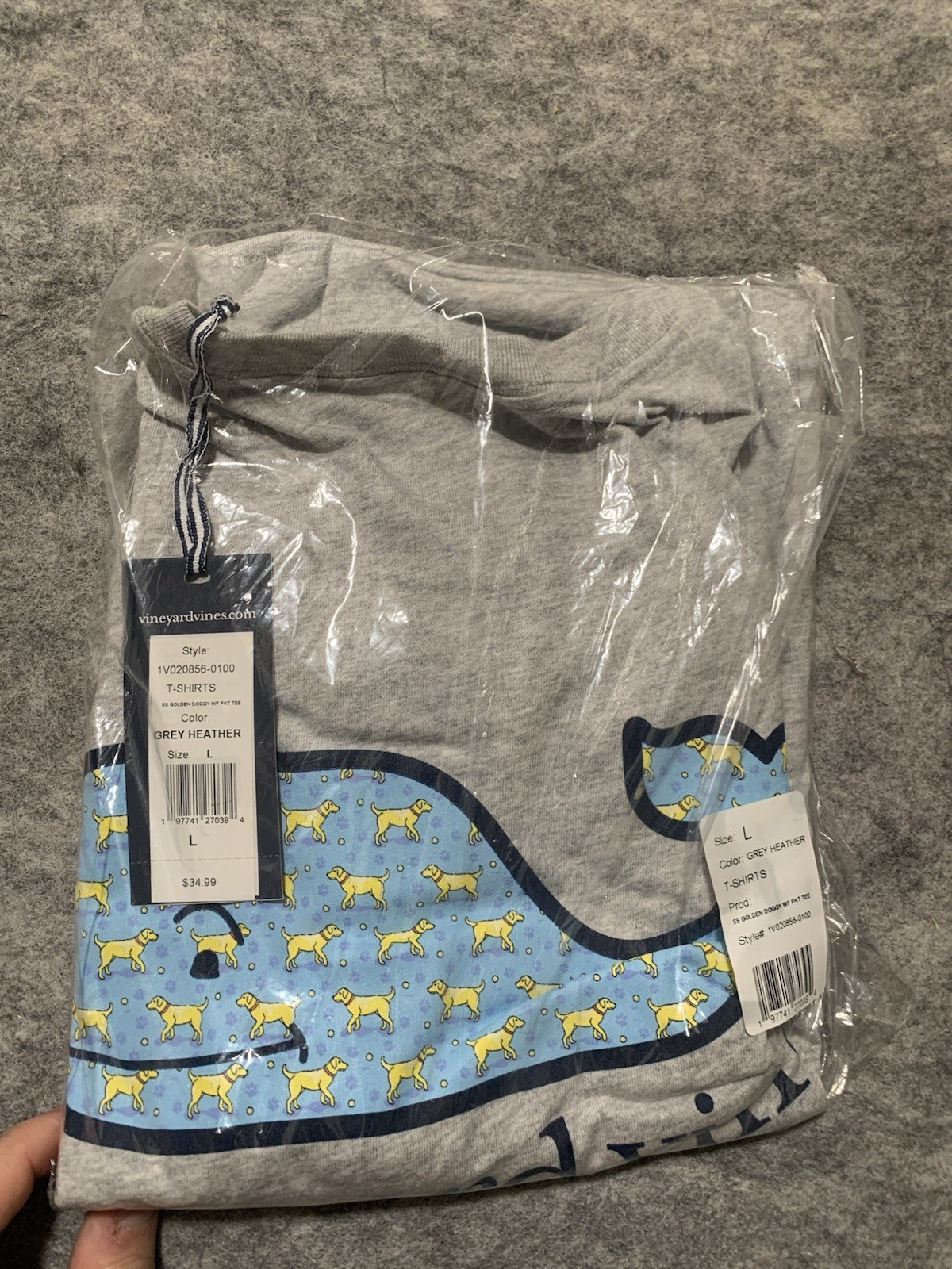 Vineyard Vines Men's Golden Retriever Dog Whale Gray T-Shirt Size Large NEW NIP gallery