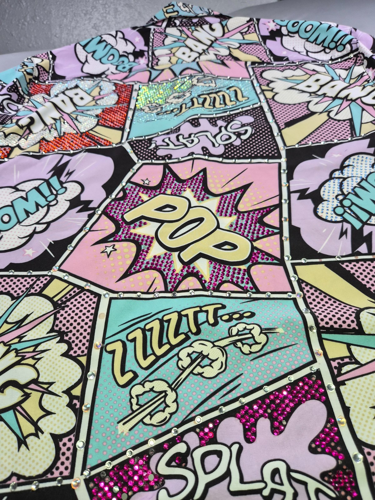 NWOT OH SNAP MENS SHIRT COMIC RHINESTONE STRETCH L MULTICOLOR - RAVE DANCE PARTY gallery
