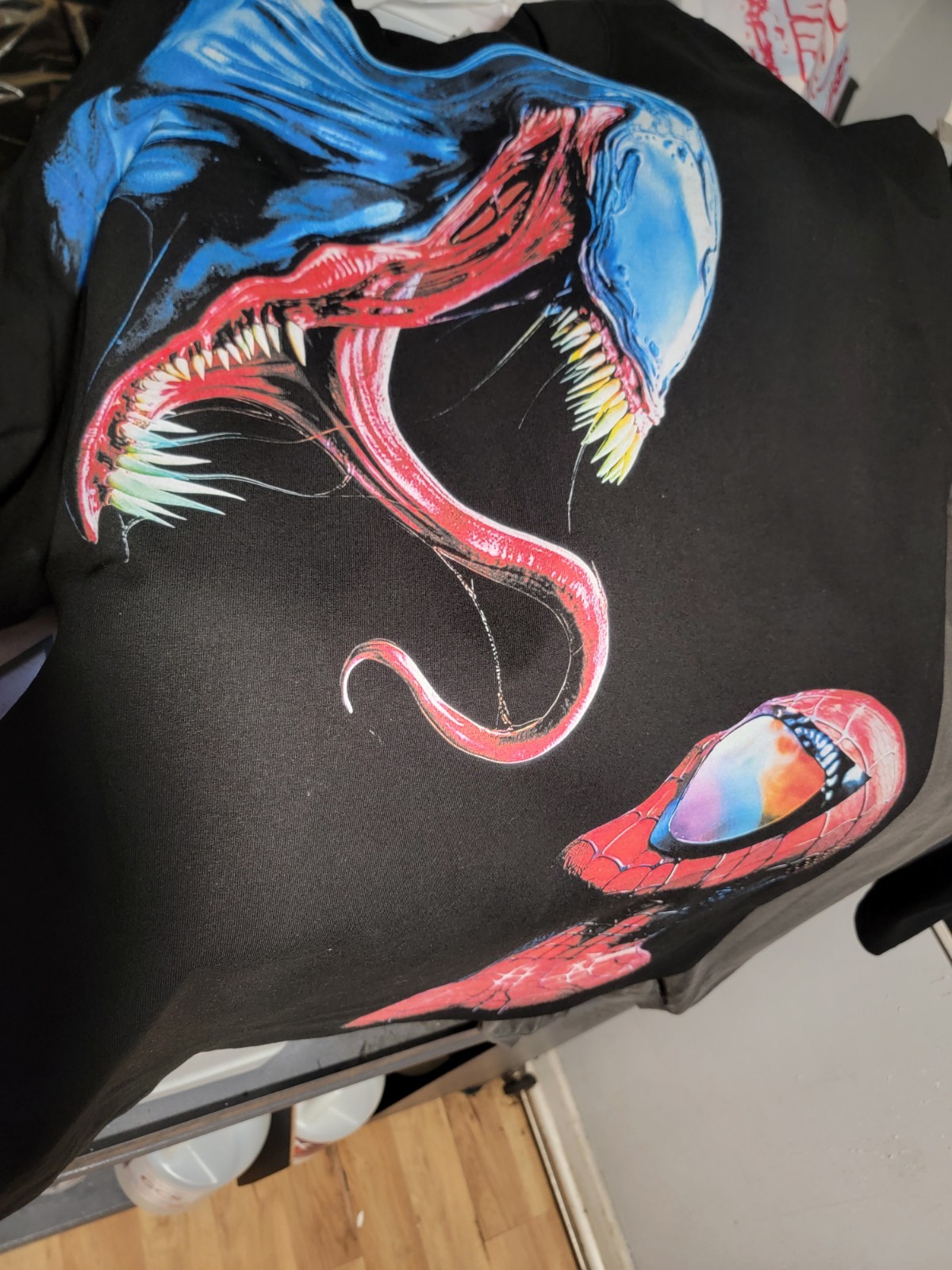 VENOM VS SPIDERMAN ON A SHAKA HEAVYWEIGHT GARMET DYED T SHIRT "MODERN" gallery