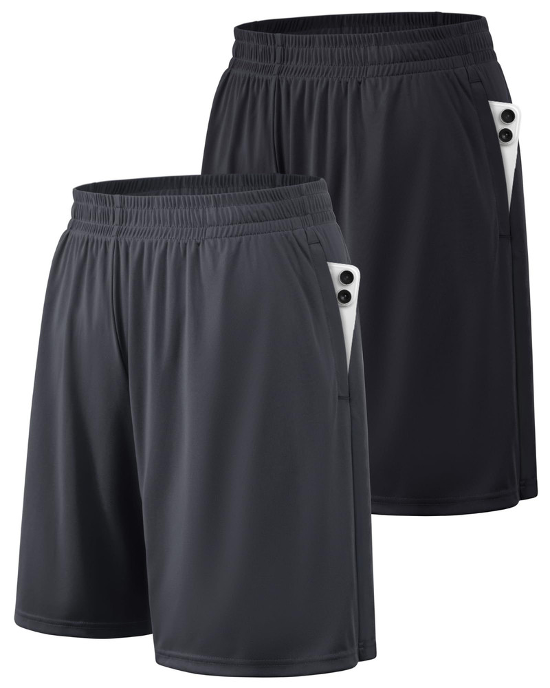 BALENNZ Athletic Shorts for Men with Pockets Small, 2 Pack Black, Dark Grey