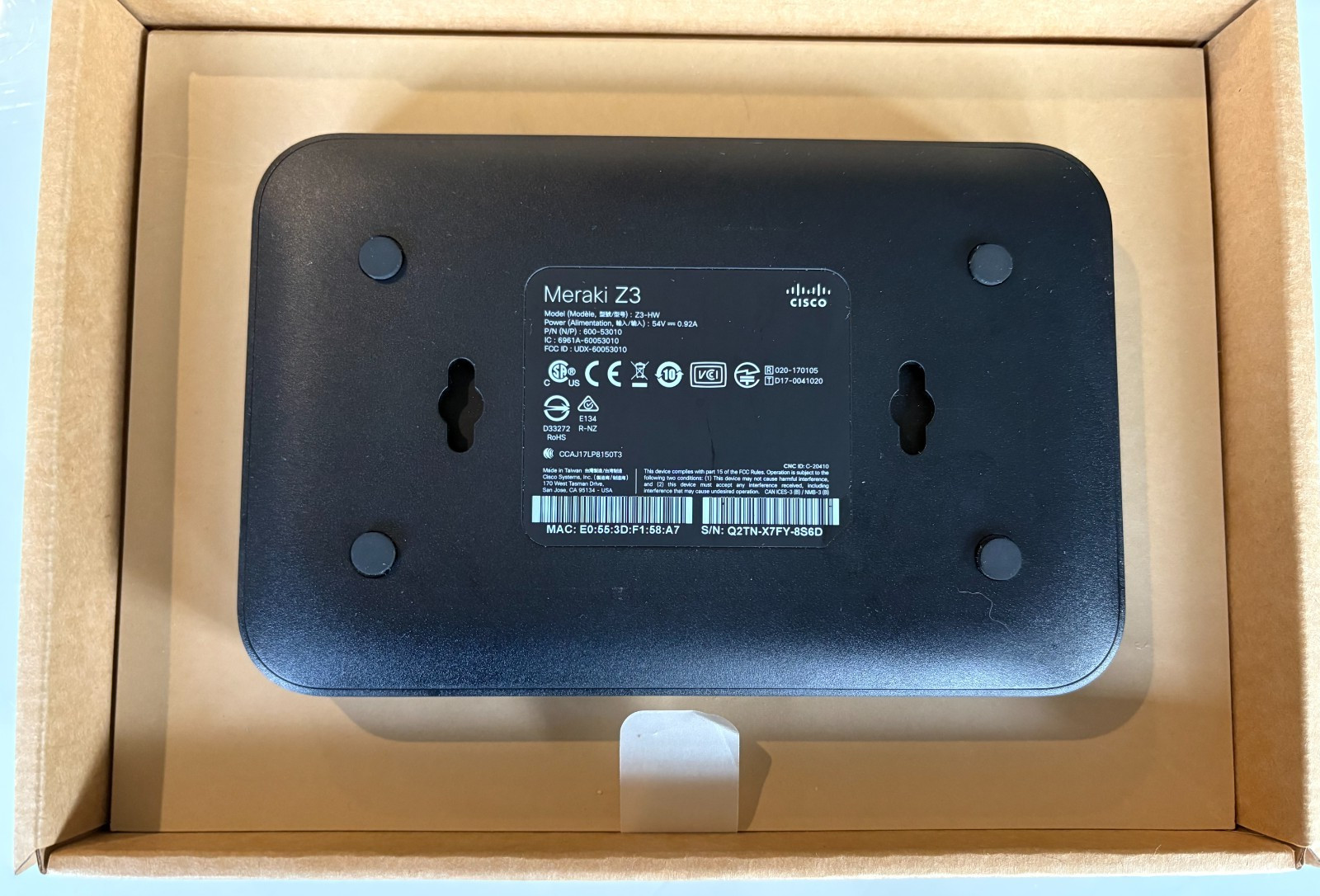Cisco Meraki Z3 Wifi / 4P VPN Gateway Firewall with Genuine AC Adapter Unclaimed