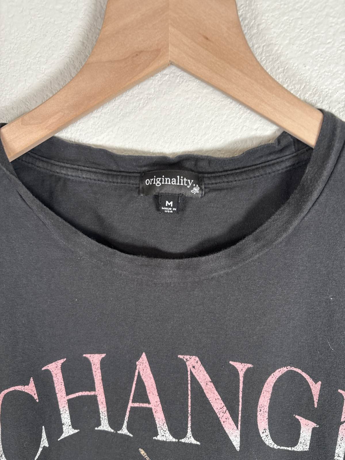 Originality Black Graphic T-Shirt M Butterfly Change Tee Womens gallery