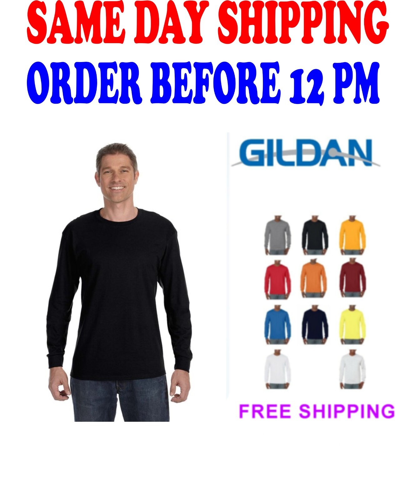 Gildan Cotton Long Sleeve T Shirt Mens Blank Casual Plain Tee Sport 5400 gallery