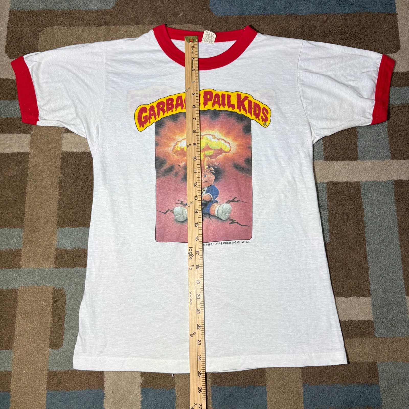 Vintage 1986 Topps Garbage Pail Kids Adam Bomb Shirt size Medium Screen Stars gallery