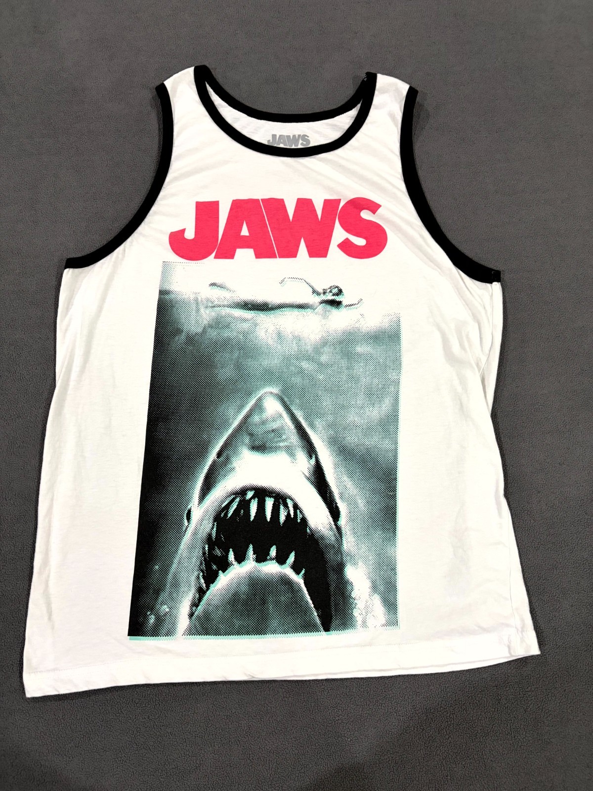 Jaws Tank Top Mens Large White Shark 1975 Swimmer Horror Adventure Film Graphic gallery