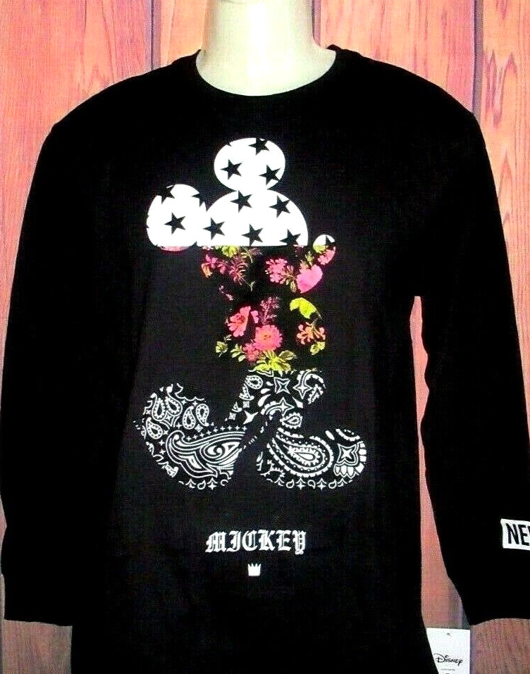 MENS NEFF DISNEY PAISLEY STARS MICKEY MOUSE BLACK LONG SLEEVE T-SHIRT SIZE S gallery