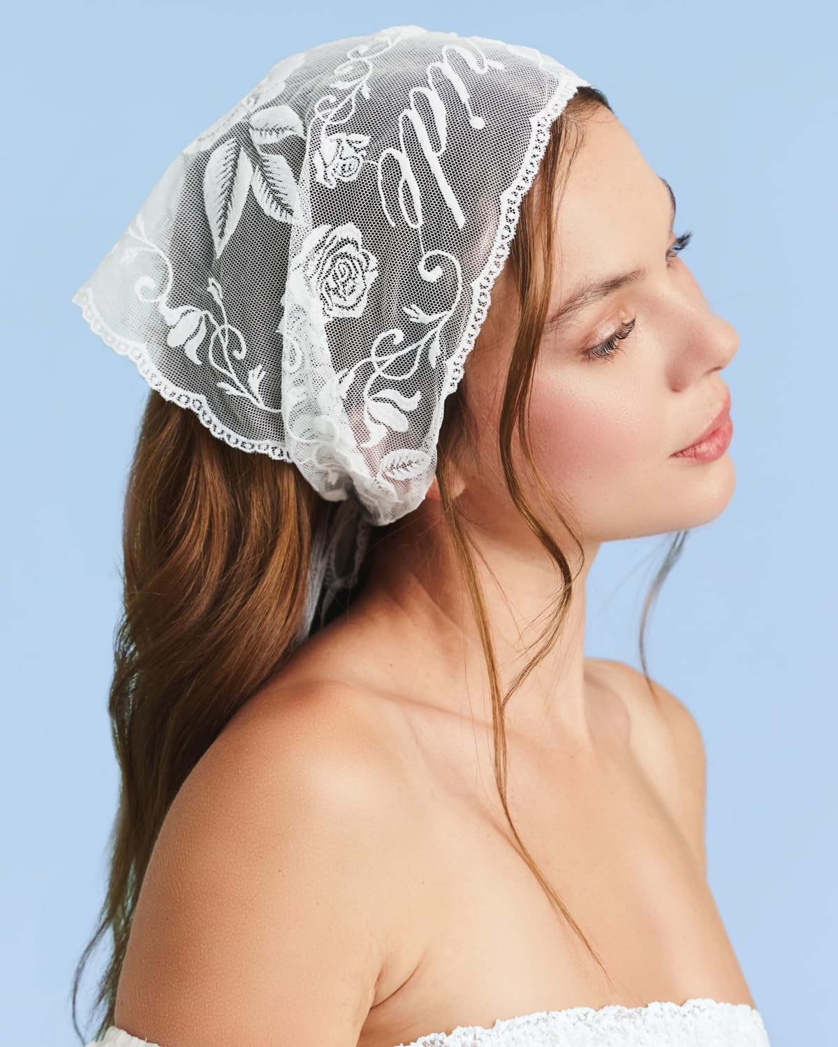 , Bride Lace Headscarf - White Embroidered Tulle Head Scarf | Bachelorette Pa... gallery
