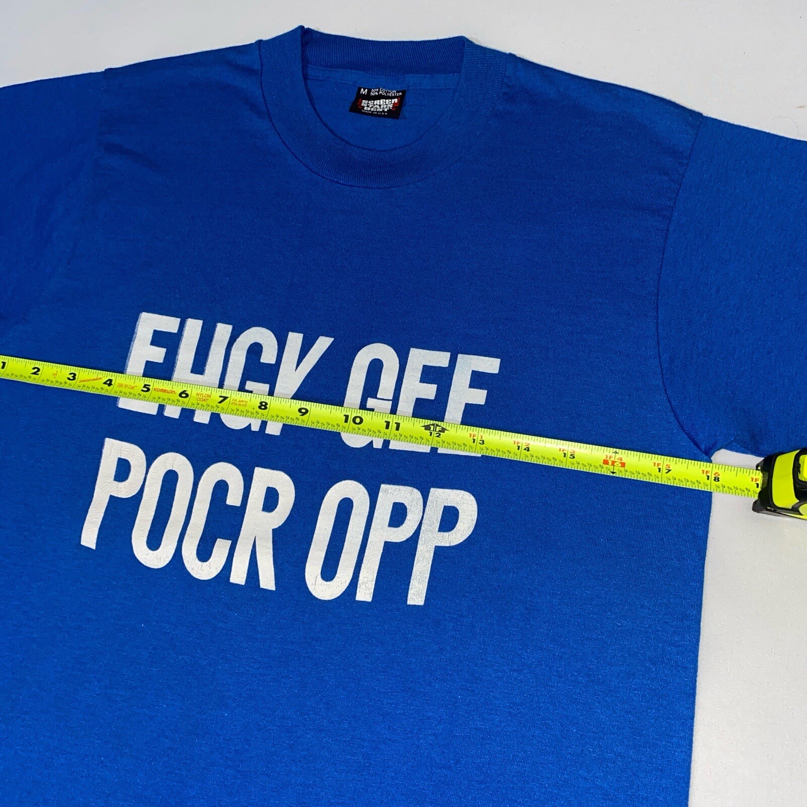 Vintage 90s Humor Quote Fold Up T-shirt Size M Blue Single Stitch Grunge Skater gallery