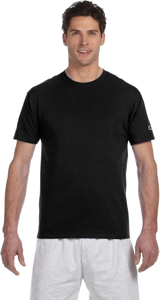 Champion Basic T-Shirt Black Men's Short Sleeve Crew Neck Tag Free 100% Cotton gallery