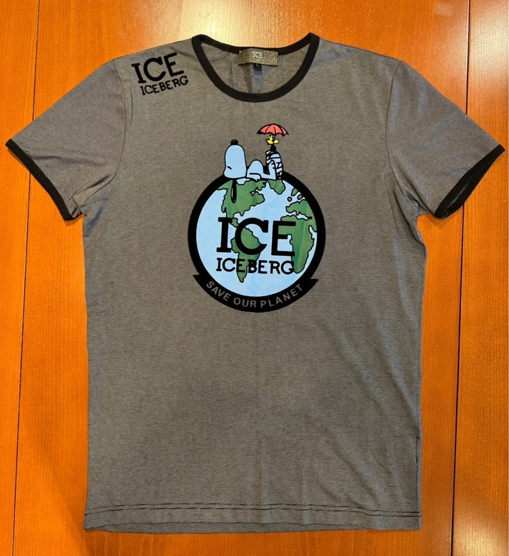 Iceberg Snoopy Save Our Planet Earth Day T-Shirt Mens M/L Designer Excellent Condition