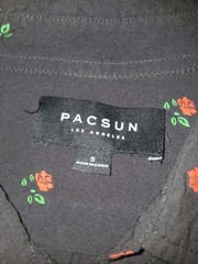 Pac Sun Mens Button Down Black Shirt with Red Rose Pattern, Rayon Size S