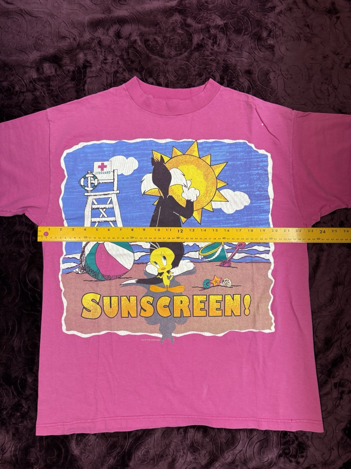 Vintage 94’ Tweety Bird Sylvester The Cat Sunscreen Beach Graphic Shirt Size Xl gallery