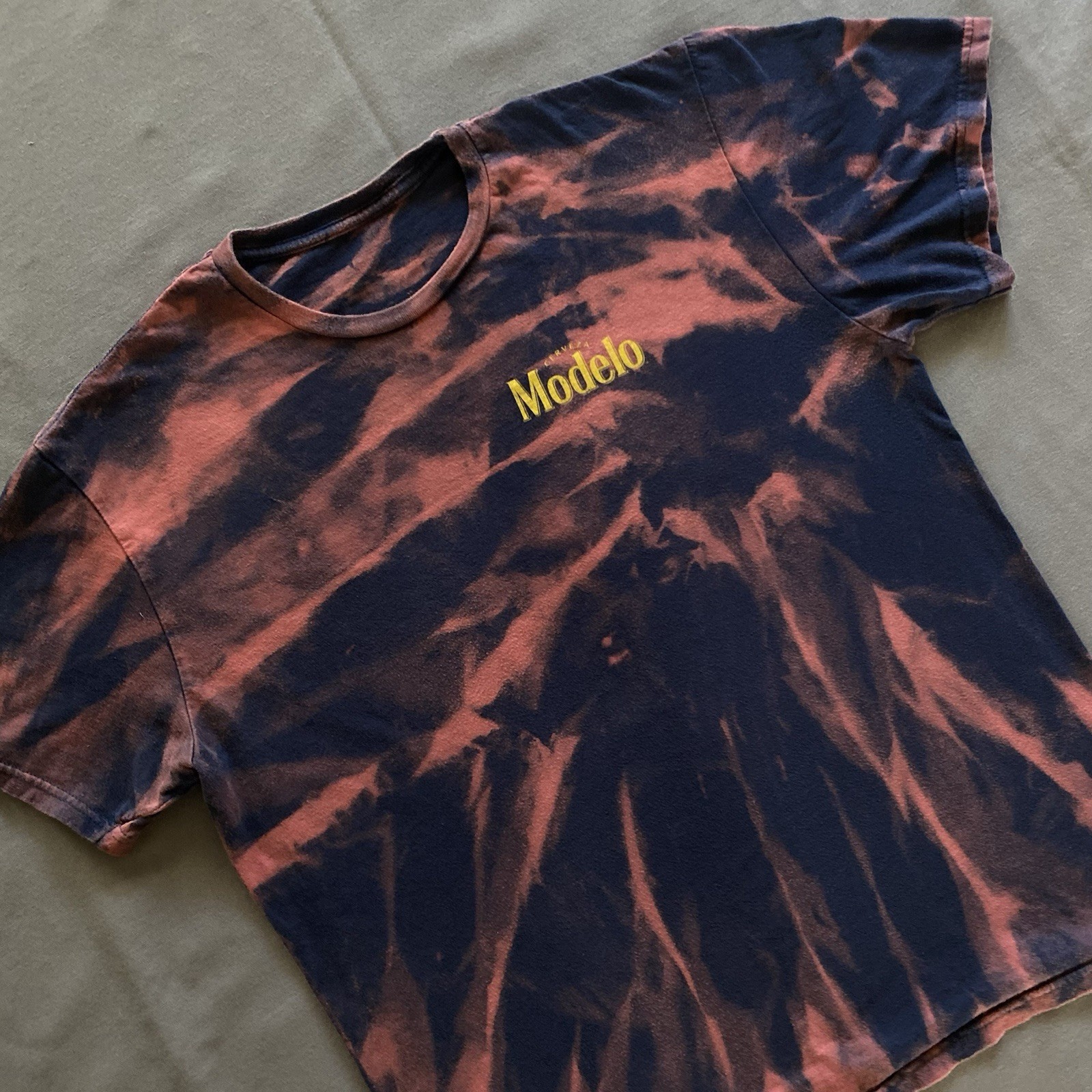 Modelo Cerveza T Shirt Mens Large Navy Blue Bleach Dye Beer Alcohol Drinking gallery
