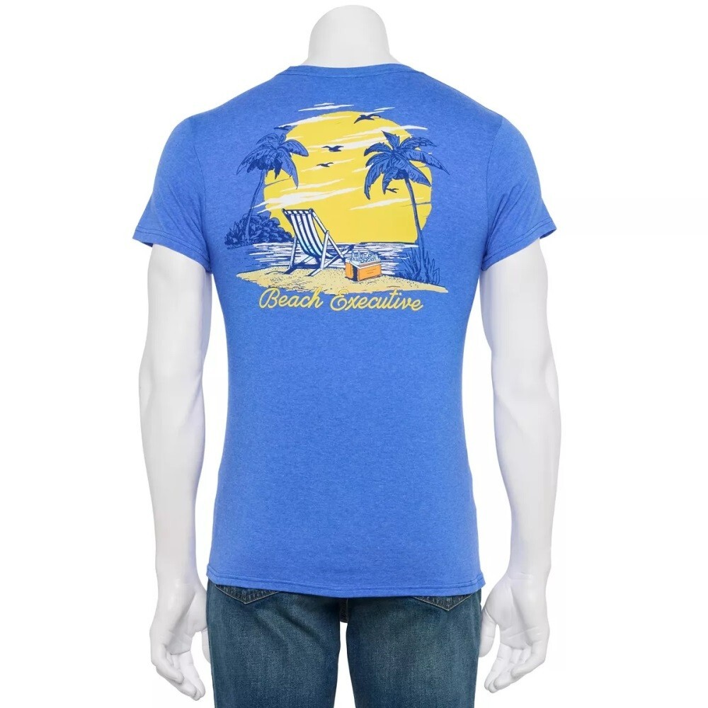 Croft & Barrow Men’s T-Shirt Modern Fit Graphic Tee Top Blue Beach