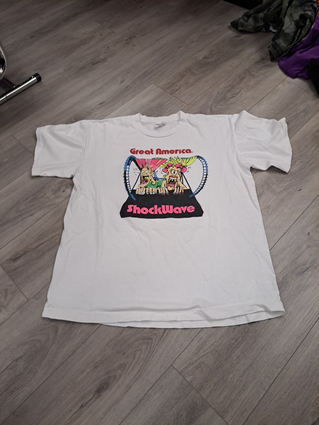 Vintage Great America Shockwave Shirt Roller Coaster Single Stitch Teejays