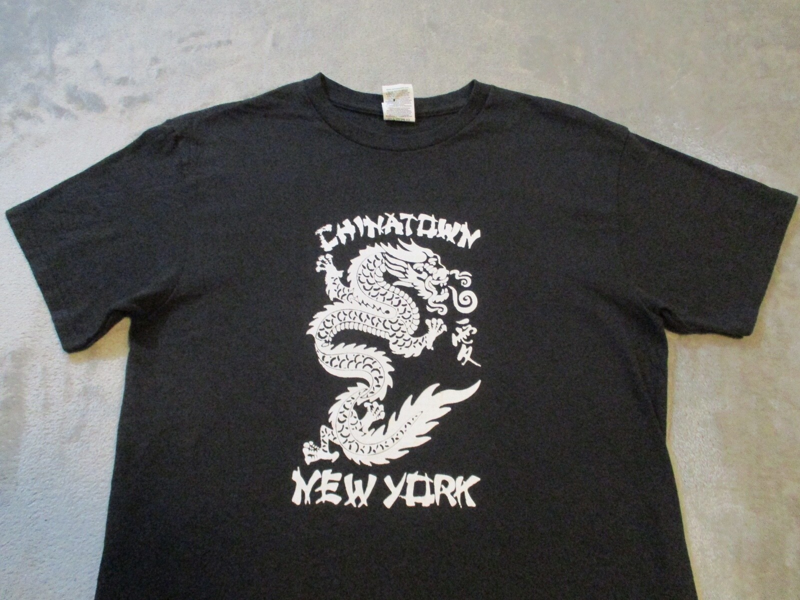 Vintage Chinatown New York Shirt Mens Medium Black White Dragon China Town