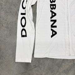 Dolce & Gabbana Text Logo Graphic Long Sleeve Full Zip T-Shirt White Size Large