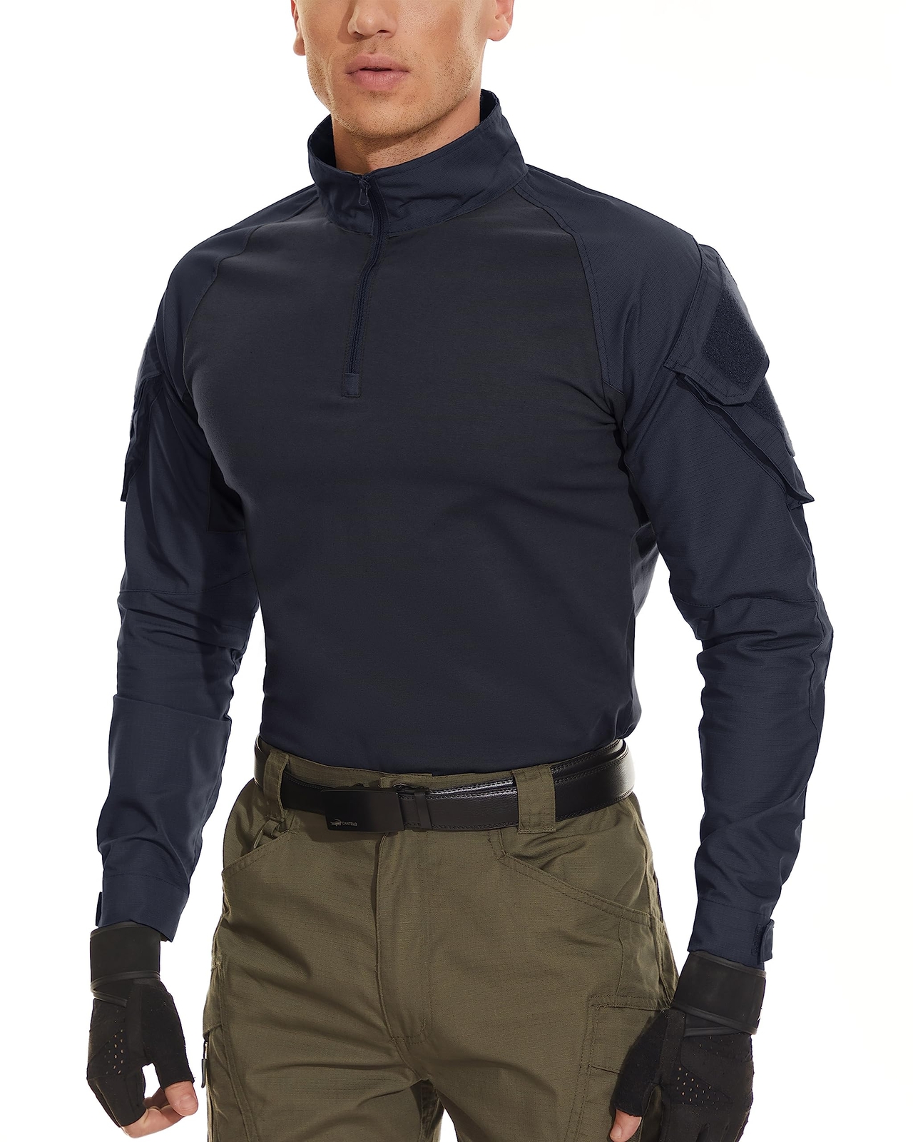 Mens Training Shirts Outdoor Hiking Long Sleeve Pocket 1/4 Zip Ripstop Work Tops gallery