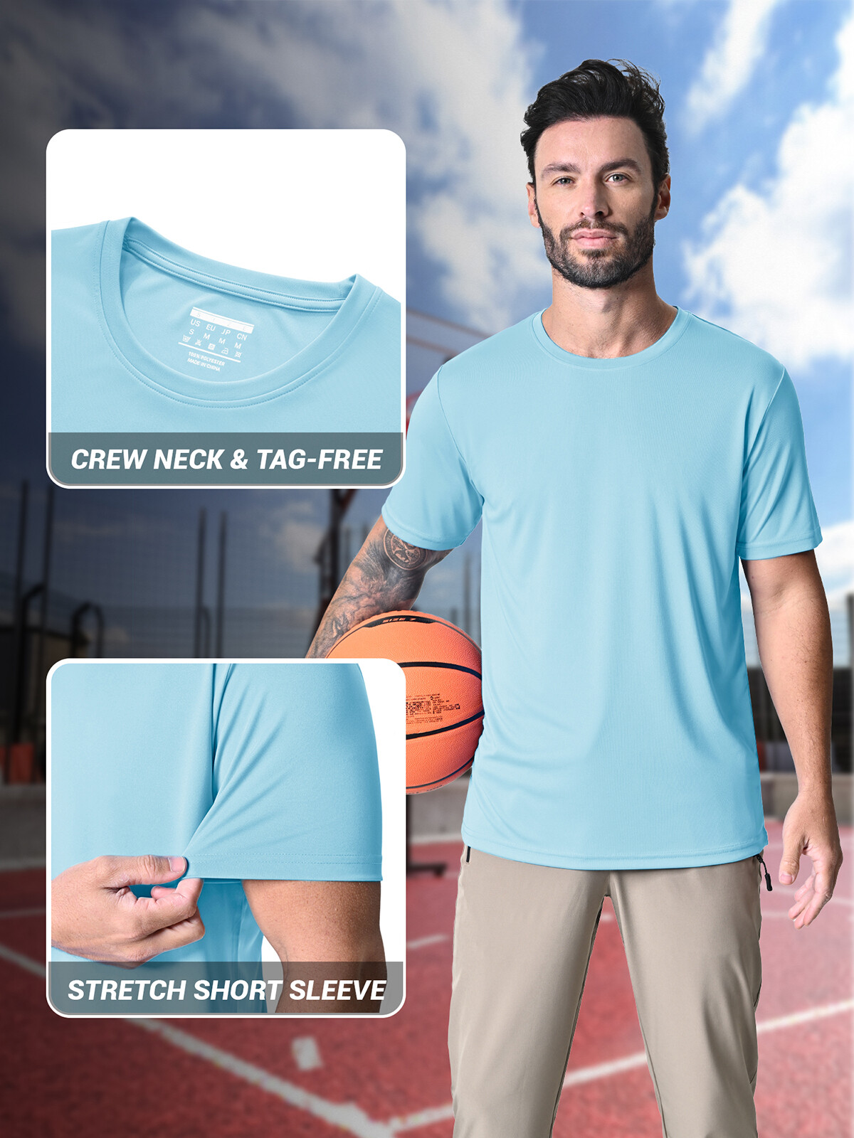 Men's UPF50+ UV Shirts Short Sleeve Gym Quick Dry Shirts Sport Crew Neck Solid T gallery