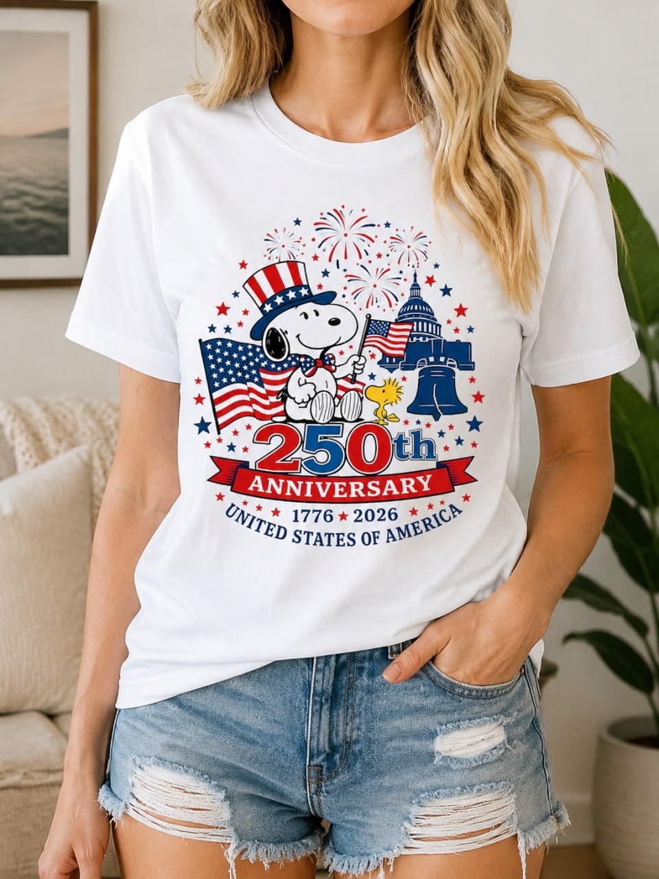 Snoopy 250th Anniversary T-Shirt Liberty Bell USA 1776-2026 4th Of July Tee