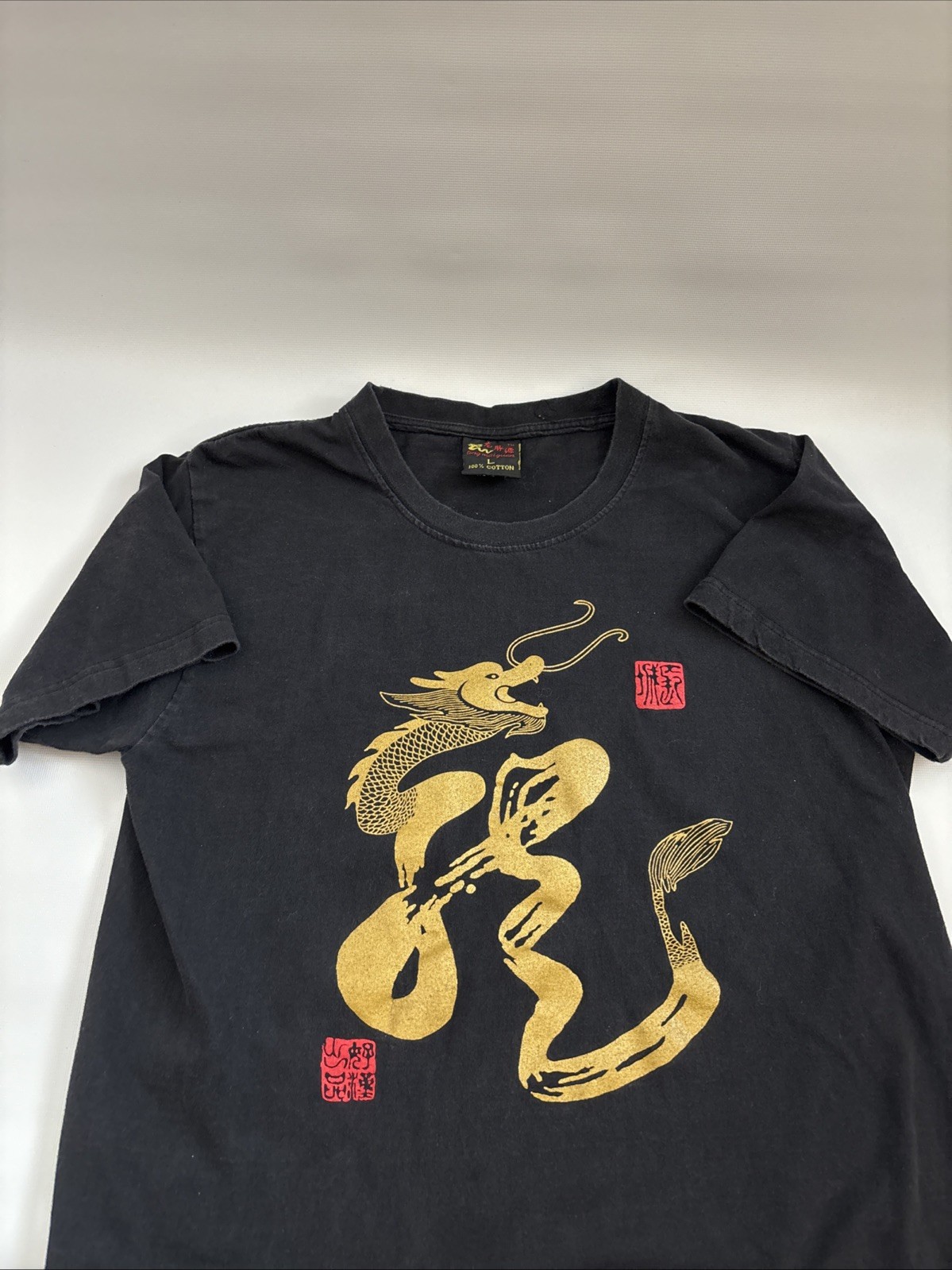 China T-Shirt Mens L Black Great Wall Dragon Graphic Vintage 90s Single Stitch gallery
