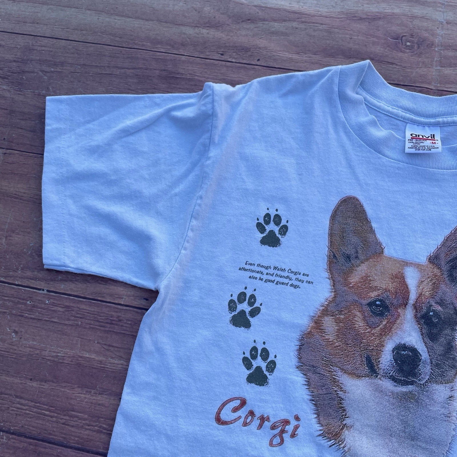 Vintage 90s RARE Corgi Great Britain Animal Dog Breed Shirt Size M Sky Blue Tee gallery
